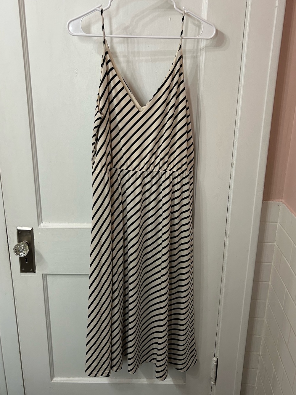 H&M Cream and Black Striped Sleeveless Maxi Dress